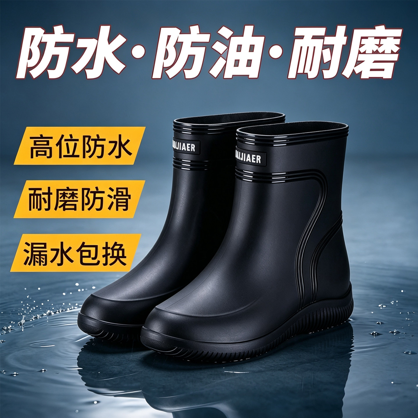 防水防油防滑耐磨中筒加厚雨鞋