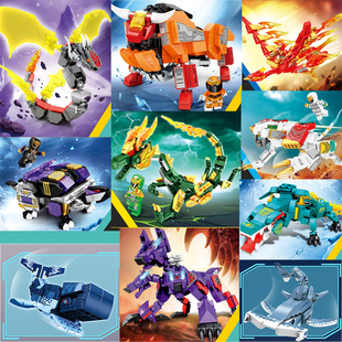 20元 男孩 便宜积木玩具动物神兽白虎青龙鲨鱼巨鳄九尾儿童益智拼装