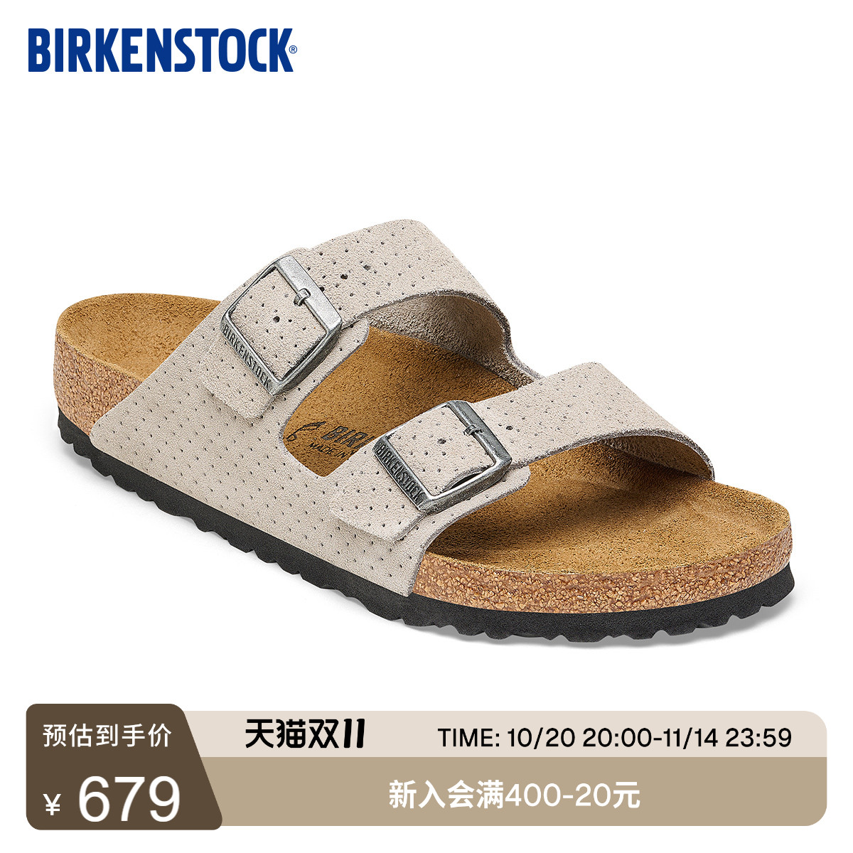 BIRKENSTOCK勃肯绒面革双扣拖鞋