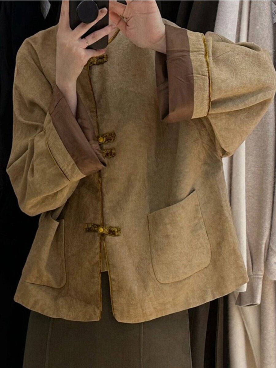 가을 옷 여성스럽고 고급스럽고 유니크하고 멋스럽고 쿨한 스타일 신중국 스타일 옛날 돈 스타일 당복 판 단추 재킷