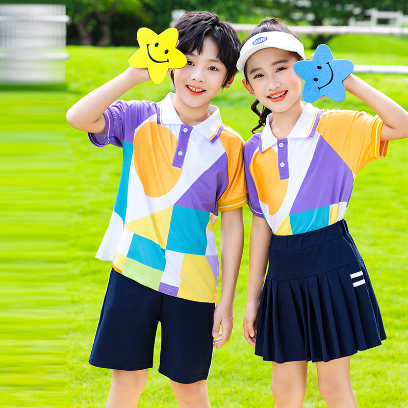 幼儿园园服夏季儿童短袖套装校服新款小学生班服拼色教师工作服