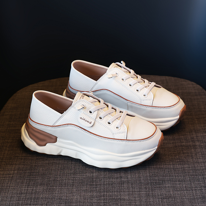 真皮小白鞋2025春季新款女鞋厚底百搭透气两穿踩跟休闲板鞋单鞋