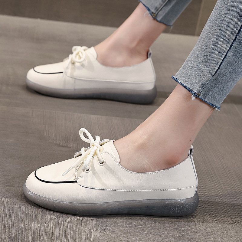 运动三叶草真皮小白鞋女软底圆头板鞋休闲百搭平底鞋2025春季新款