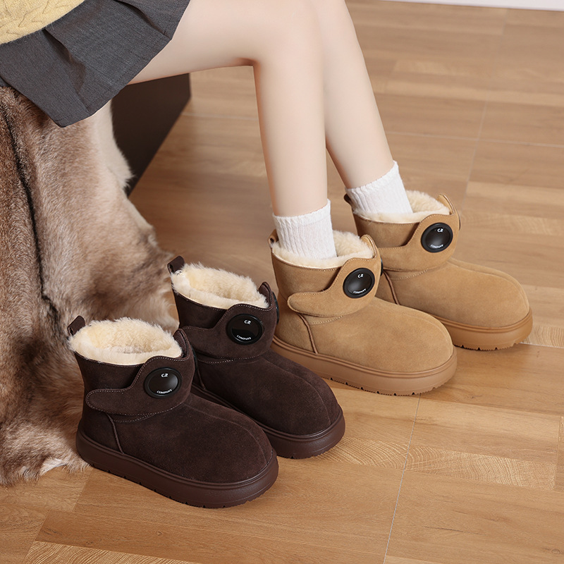 2024秋冬季超火厚底松糕加绒加厚雪地靴靴可爱眼镜短靴面包鞋