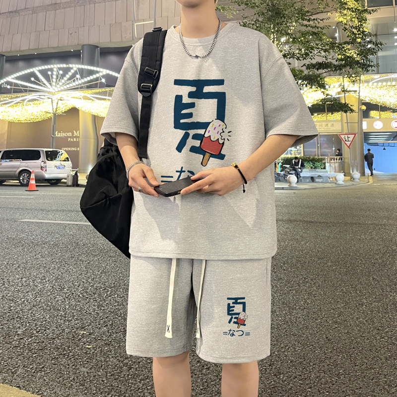 ZT112*P48风休闲运动套装男生夏季潮牌痞帅短袖T恤五分裤两件套,男装T恤,星座414A（原B215）