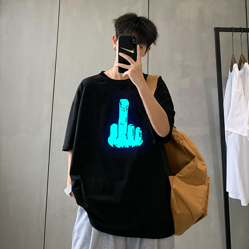 636P15ins潮牌t恤反光短袖男女同款港风宽松青少年夏季夜光体恤,男装T恤,星座414A（原B215）