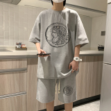 ZT98*P48美式重磅痞帅运动套装男华夫格夏季短袖T恤五分裤两件套，男装T恤，星座414A（原B215）