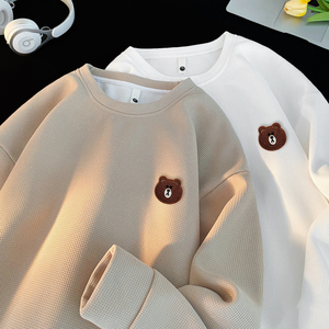 6504*P28华夫格美式潮牌刺绣卫衣男士宽松春秋季休闲百搭情侣上衣图片