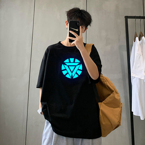636 P15 ins潮牌t恤反光短袖男女同款日系宽松情侣装夏季夜光体恤图片