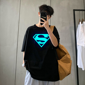 636 P15 ins潮牌t恤反光短袖男女同款日系宽松情侣装夏季夜光体恤图片