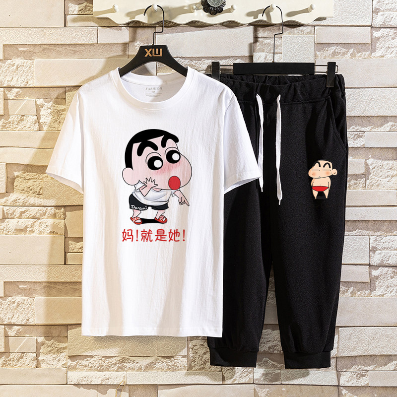 短袖t恤男蜡笔小新联名运动套装潮牌衣服夏2021新款夏季装半袖P40,男装T恤,星座414A（原B215）