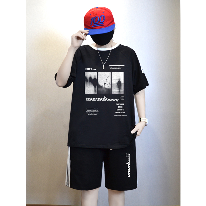 ZS16*P58美式痞帅休闲运动套装男夏季新款潮流宽松短袖短裤两件套，男装牛仔裤，星座414A（原B215）
