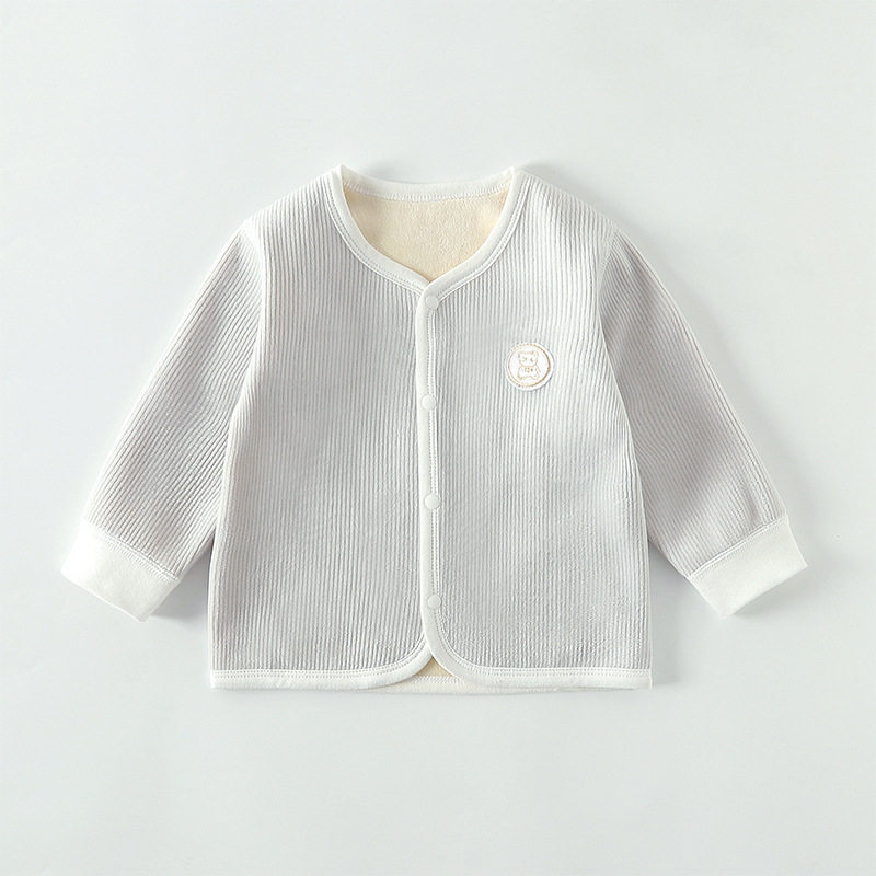 宝宝保暖上衣单件婴儿加绒开衫睡衣儿童秋衣加厚秋季新生儿内衣服