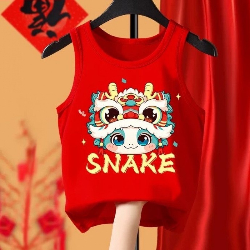 儿童本命年大红色纯棉背心单层加厚贴身打底男童女童新年喜庆马甲