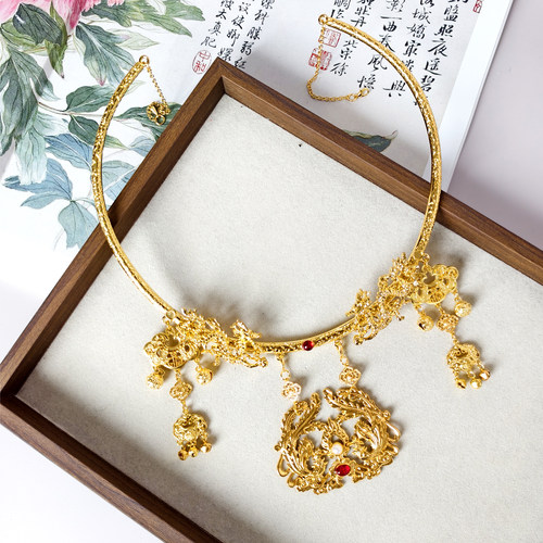 汉服明制金色龙纹平安锁项圈璎珞