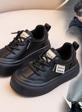 ABC儿童运动鞋2026春秋新款男童真皮板鞋软底单鞋黑色短靴运动鞋