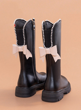 ABC童鞋儿童靴子2025新款春秋女孩皮靴冬季加绒高筒棉靴女童长靴