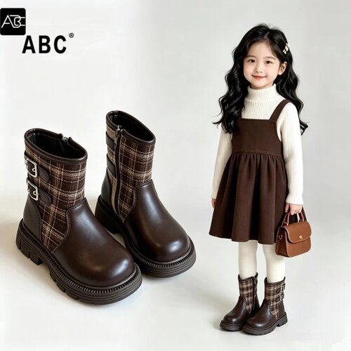 ABC女童马丁靴秋冬英伦软底