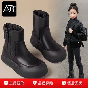 ABC女童雪地靴冬季 儿童短靴学生大棉加绒保暖棉靴中大童 2025新款
