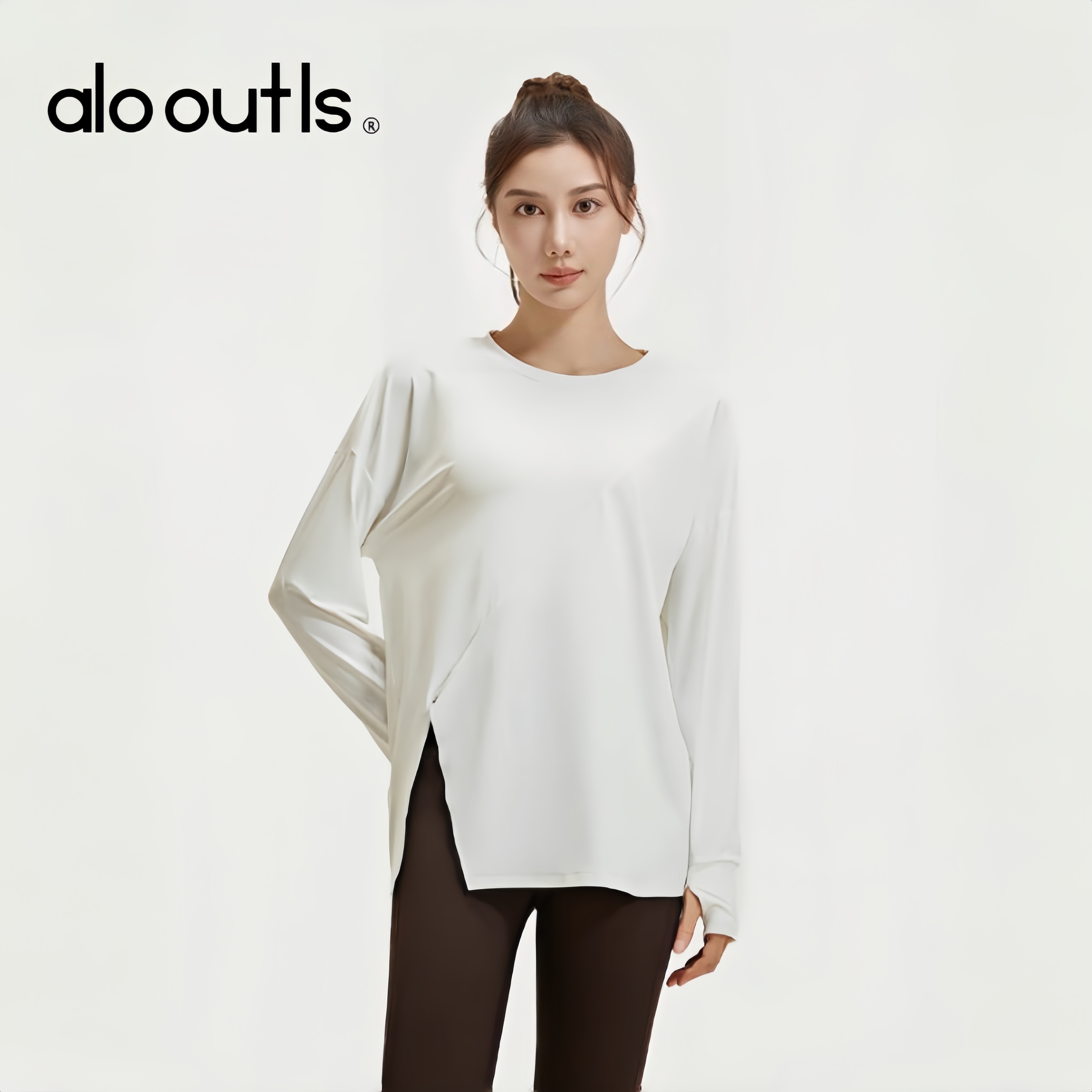 alo outls官方奥莱店运动上衣高弹透气瑜伽服宽松侧开叉健身罩衫