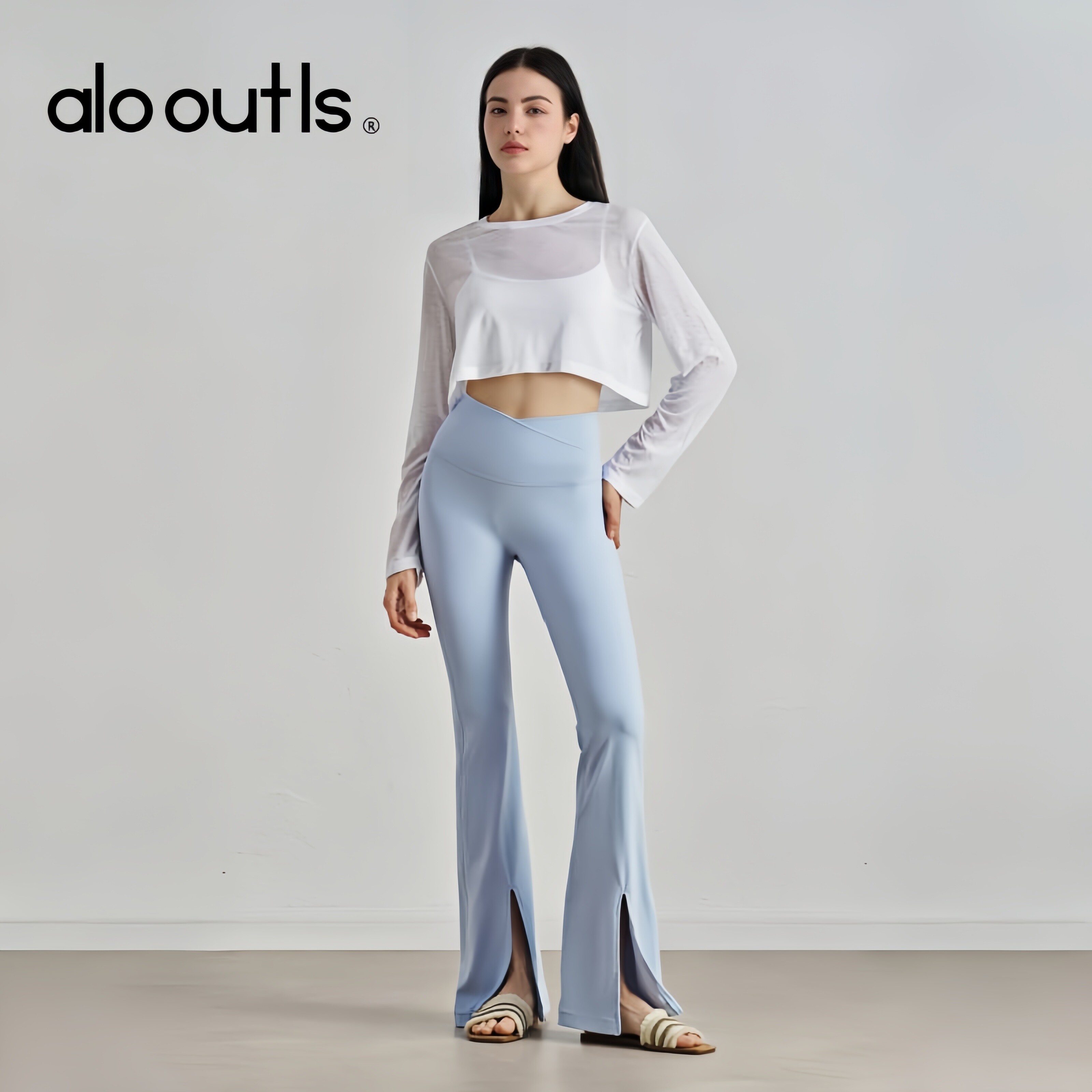 alo outls官方奥莱店宽松露腰运动长袖外穿纯色瑜伽修身健身服女