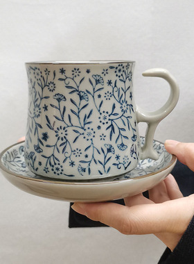 小众青花瓷手冲咖啡杯碟套装日式复古陶瓷拉花拿铁杯子下午茶水杯
