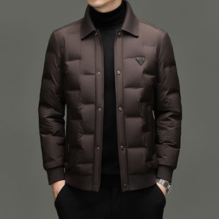 皮尔卡丹轻薄羽绒服男翻领商务休闲可脱卸领子防寒保暖羽绒外套男
