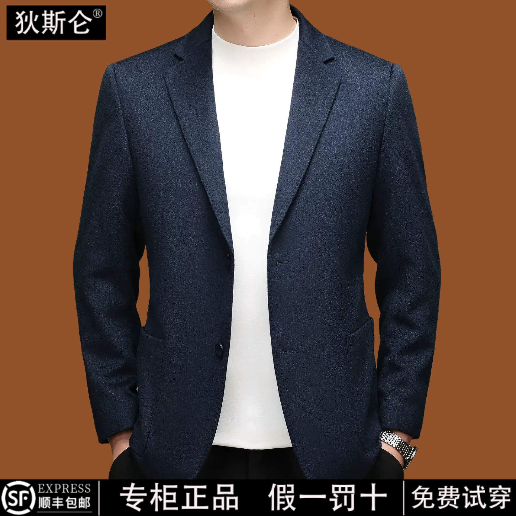狄斯仑男士羊毛西服商务休闲免烫抗皱桑蚕丝单西百搭西装外套春季