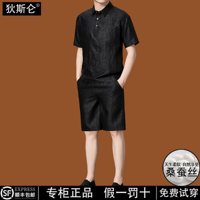 狄斯仑100%桑蚕丝唐装男士夏季