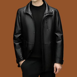 狄斯仑海宁皮草头层牛皮真皮衣外套商务可脱卸羽绒内胆保暖夹克男