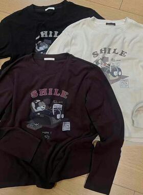 SAIER STUDIO 卡通印花磨毛澳绒T恤女欧洲站女装内搭加厚打底衫