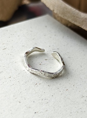 925纯银碎碎冰戒指女小众设计时尚波浪开口手环简约高级气质手饰