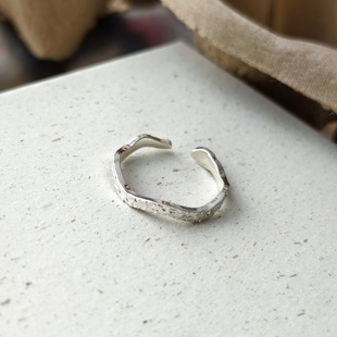 925纯银碎碎冰戒指女小众设计时尚波浪开口手环简约高级气质手饰