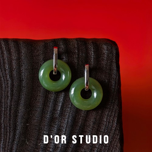 原创天然和田玉平安扣S925纯银耳环新中式国风送妈妈玉耳环纯银