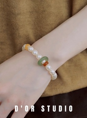 天然珍珠和田玉蜜蜡玛瑙手串