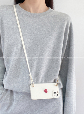 小众韩国ins少女心手机壳适用小米14/13斜挎红米note13pro全包保护套12turbo背带绳k70k60防摔软硅胶civi4pro