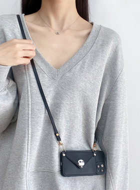 黑色简约小熊猫零钱卡包适用小米15手机壳新款红米note1413pro女Turbo4斜挎可背k807060手腕带挂绳civi硅胶套