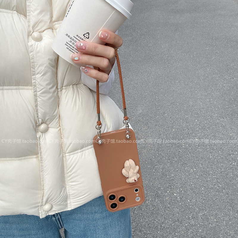 ins甜美可爱立体小熊手提手机壳