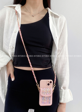 粉色小香风斜挎链条卡包适用小米14/13手机壳红米note13Pro背带挂绳12Turbo气质k70/k60全包防摔civi4Pro时尚