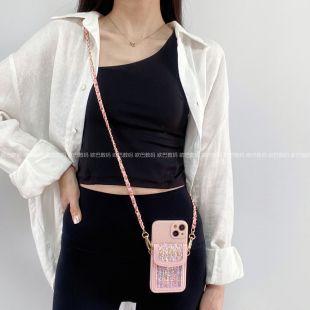 粉色小香风斜挎链条卡包适用华为mate60/50手机壳Pura70背带挂绳40全包防摔nova12Pro气质11/10/98简约畅享70