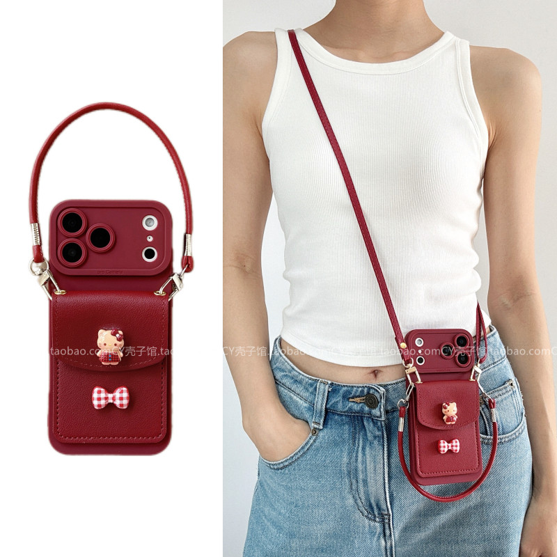 ins可爱新年红蝴蝶结猫咪卡包适用荣耀500/400/300手机壳magic8/7/6斜挎背带手提绳x70少女心x60i新x50保护套,3C数码配件,手机保护套/壳,淘宝优惠券,粉丝福利购,淘宝优惠卷