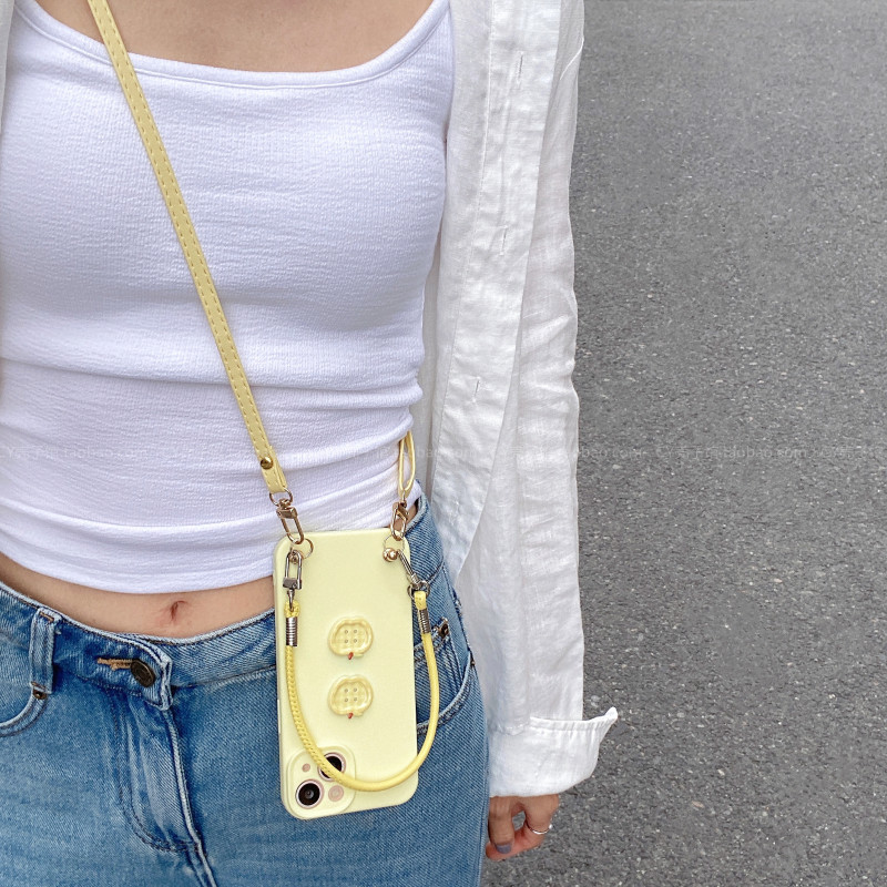 【超甜的黄油苹果】ins奶油黄色硅胶软壳适用iPhone16promax苹果15pro手机壳14斜挎手提绳13简约12甜美11全包