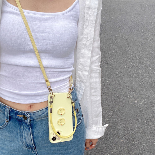ins奶油黄色简约斜挎手提手机壳