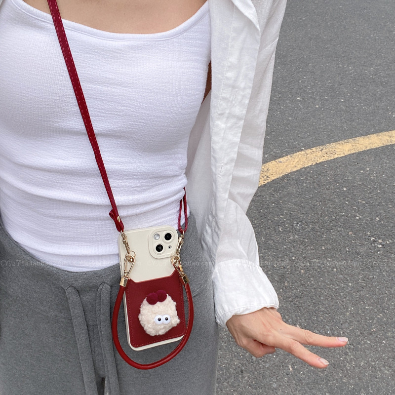 撞色可爱煤球卡包斜挎手提手机壳