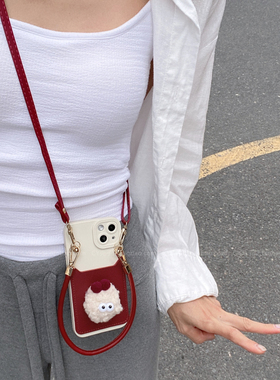 秋冬氛围感撞色可爱煤球插卡包适用小米17/15红米note15/14pro手机壳k90k80k70斜挎背带挂绳turbo4手提civi软