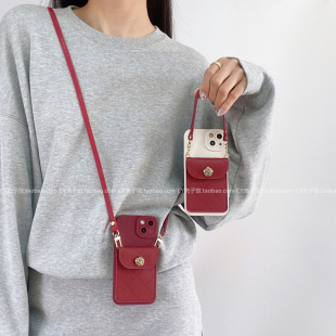 新年红小香风山茶花卡包带挂绳手机壳适用荣耀500/400/300高级感magic8/7/6斜挎软壳x70新款x60全包x50防摔套