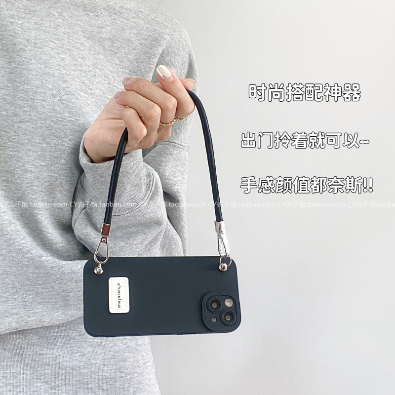 新款简约高级感黑色手提挂绳手机壳适用opporeno12/11/9小众全包防摔findX7保护套A3pro女款K12纯色A97软硅胶