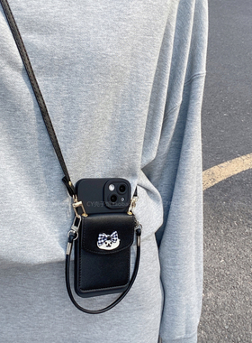 甜酷黑色可爱蝴蝶结小狗卡包适用OPPOReno14/13/12手机壳findx9新款find8s+/x7斜挎挂绳A3/A5/A6pro高级感k13