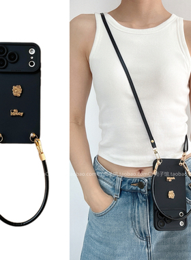 气质高级感黑色立体小金kitty猫适用OPPOReno15/14/13手机壳findx9/x8s+/x7斜挎背带手提绳A6新款A5pro保护套