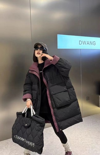 欧洲站2025冬季新款韩版时尚立领拼接撞色白鸭绒羽绒服外套女